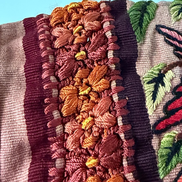 Handmade Embroidered Striped vintage Top - Red and Brown XS - Picture 4 of 9